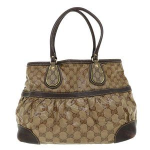 GUCCI GG Canvas Tote Bag Coated Canvas Beige Dark Brown Auth
